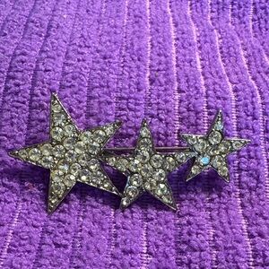 VINTAGE ART DECO  Silver Tone Shooting Star Mystical Brooch with Crystal Accents